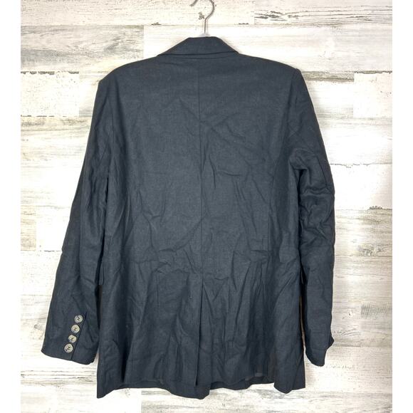 Halston Women’s M Black Linen Blend Lined Blazer Coat Jacket button-up - Picture 2 of 6